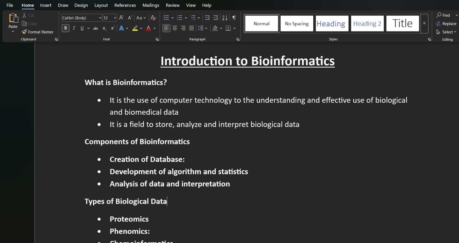 Introduction to Bioinformatics